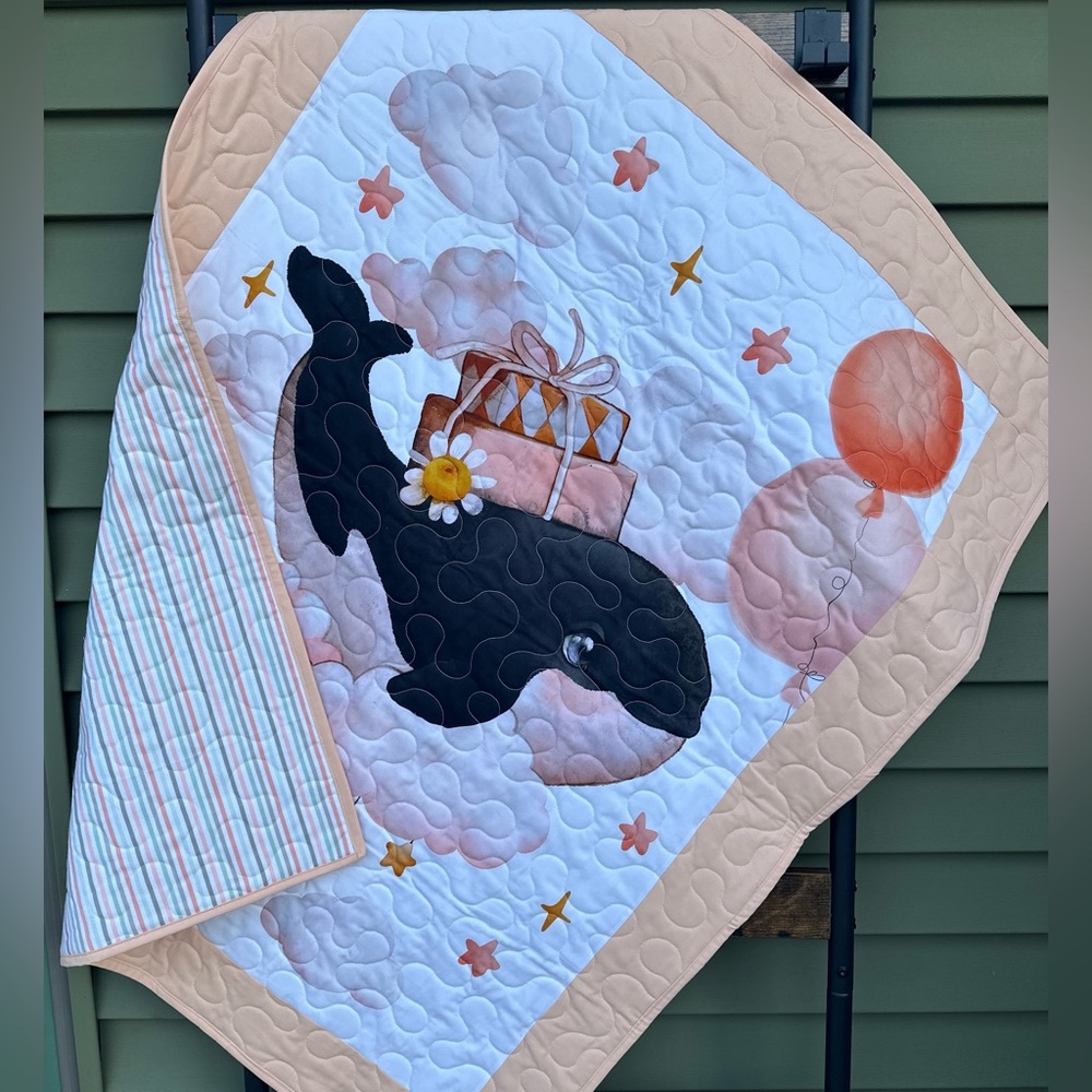 Whale Themed Handmade Baby Toddler Quilt with Balloons